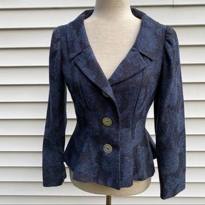 LULI JACKET BLAZER BLUE PRINT FITTED SHIMMER Size 4